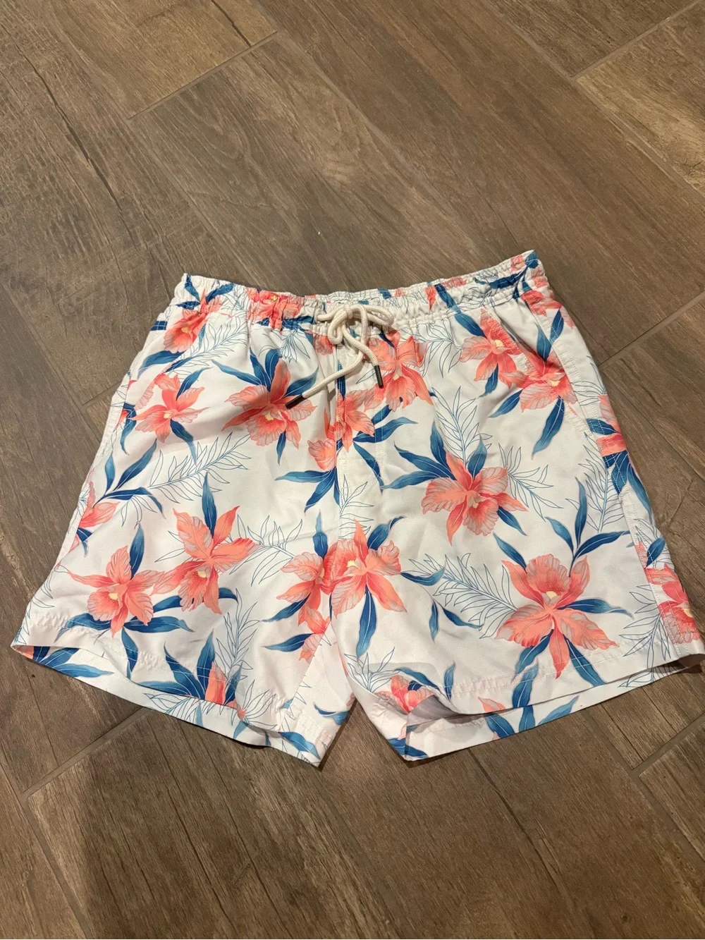American Eagle Outfitters White Floral Drawstring Bermuda Shorts